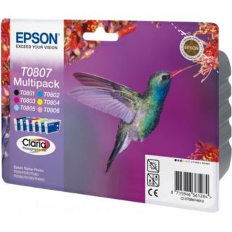 Cartouches d'origines Epson C13T08074011 / T0807 - multipack 6 couleurs : noire, cyan, magenta, jaune